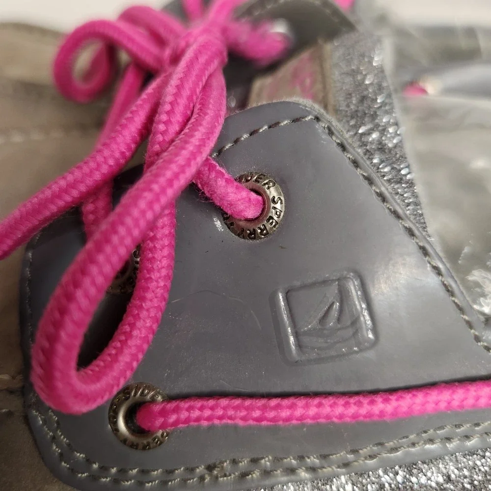 SPERRY‎ Top-Sider Boat Shoes Youth 5.5 Gray Pink Silver Glitter Girls